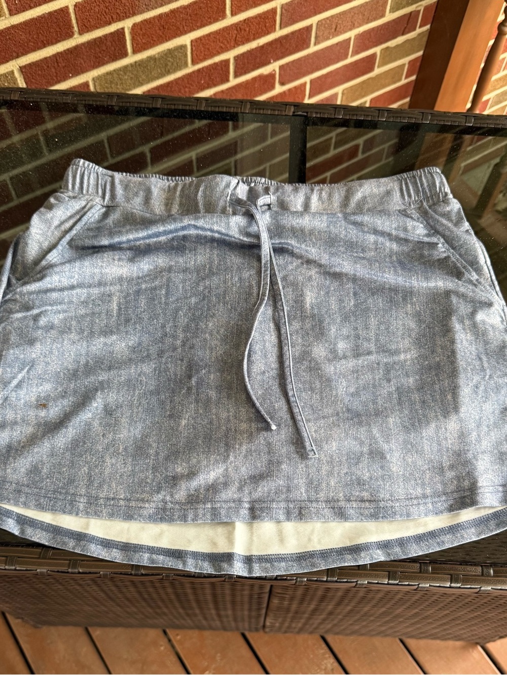 Casual Denim-Look Drawstring Skort - Light Blue